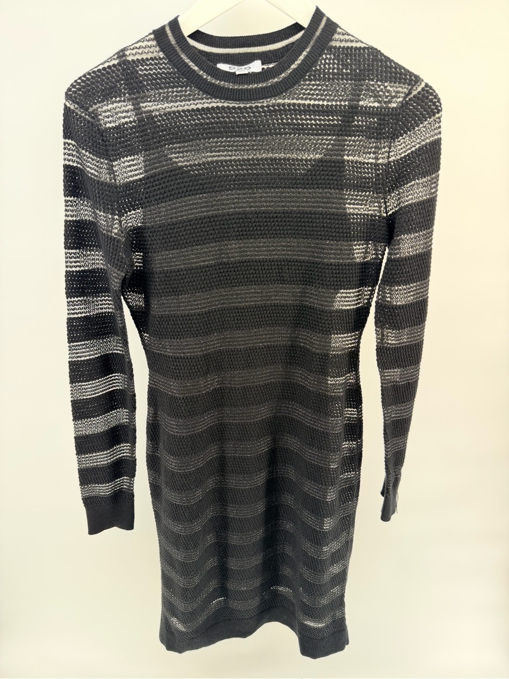 525 America Black and Metallic Striped Sheer Knit Long-Sleeve Dress with slip